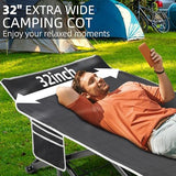 Portable Camping Cot, 32" Extra Wide Camping Cots for Adults with Thick Mattress, Heavy Duty Sleeping Cot Holds Up to 600LBS, Cots for Sleeping, Rv, Beach, Patio, Office Naps(Blue)