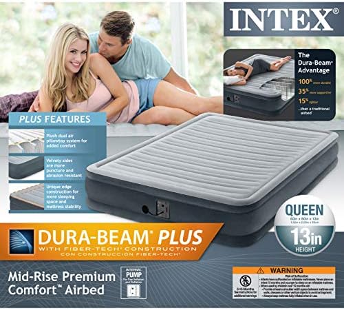 Intex Comfort Dura-Beam Airbed Internal Electric Pump Bed Height Elevated (2020 Model)
