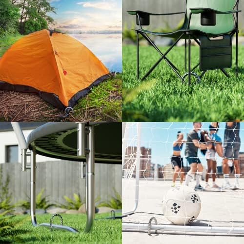 Happin® Ultra Strong Trampoline Stakes Anchors High Wind, Ground Anchors Heavy Duty, Trampoline Tie Down Anchor Kit, Ground Stakes Galvanized Steel, Trampoline Accessories, U Shaped (4 Pack, Silver)