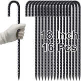 VVOKGO 18 Inch Ground Rebar Stakes, 16Pcs J Hook Extra Heavy Duty Rust Proof Coated Steel Ground Anchors with Chisel Point End for Camping Tent Canopy and Link Fence
