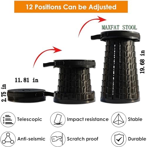 ALEVMOOM Upgraded XXL 19.7" Portable Collapsible Stool with Cushion,Telescoping Folding Stool for Adults,Yet More Sturdy Camping Stool with Load Capacity 1000lbs,for Outdoor Garden Hiking BBQ