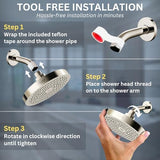 GURIN Shower Head High Pressure Rain, Luxury Bathroom Showerhead with Brushed Nickel Plated Finish, Adjustable Angles, Anti-Clogging Silicone Nozzles