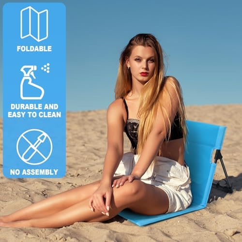 Karenhi 2 Pcs Foldable Pool Chairs Portable Poolside Seat for Edge of Pool Portable Flip Chairs for Beach Poolside Camping Picnic Lawn Accessories (Light Blue)
