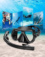 Greatever Dry Snorkel Set,Panoramic Wide View,Anti-Fog Scuba Diving Mask,Professional Snorkeling Gear