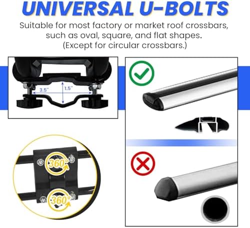 ECOTRIC Kayak Roof Rack J-Bar Rack HD Universal Kayak Carrier Holder Canoe Boat Surf Ski Board Roof Top Mounted on Crossbar for Car SUV Truck Set of 4
