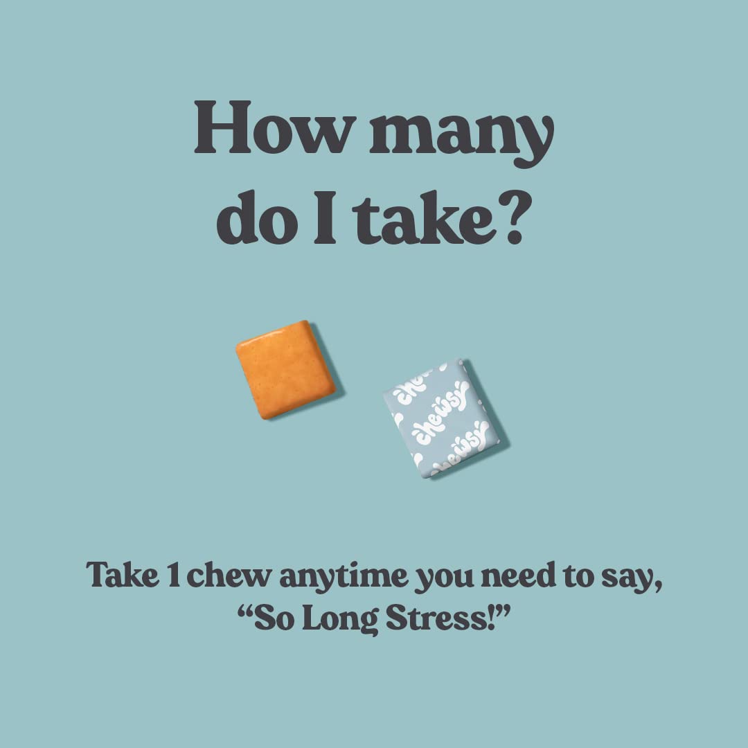 Chewsy So Long Stress, Calm Fruity Chews, Stay Calm & Focused. w/L-theanine, Amino Acid, GABA, Glycine, Tyrosine, Taurine & Magnesium. Non-GMO and Gluten-Free. Tropical Fruity Chews, 30-Day Supply