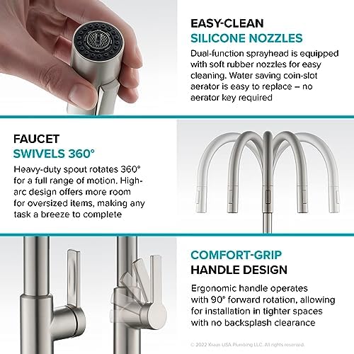 KRAUS Oletto High-Arc Single Handle Pull-Down Kitchen Sink Faucets in Spot Free Black Stainless Steel, Kitchen Faucets with Pull Down Sprayer, KPF-2820MBSFSB