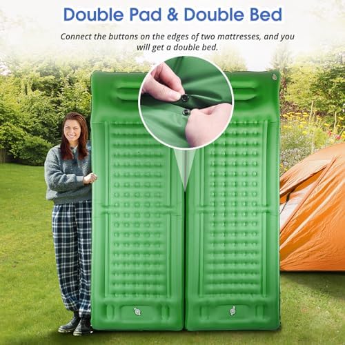 Camping Sleeping Pads，Extra Thick 5 Inch Inflatable Sleeping Mat with Pillow Built-in Pump，Oversized Mattress Super Portable Backpacking Sleeping Pad (Green, Single)