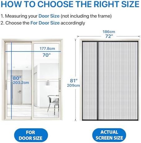 Heavy Duty Door Screen Magnetic Closure, LOVIGA 2024 Thickened Fiberglass Screen Door Mesh, Self Sealing, Side Opened, Pets Friendly, Fine Mesh Keep Bugs Out Fit Door Size 70 Inch X 80 Inch