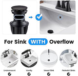 Bathroom Sink Drain with Overflow, Universal Bathroom Sink Stopper for Bathroom Vanity Vessel Sink, Rapid Draining Plastic Pop-up Sink Drain with Hair Catcher Anti-Clog Strainer, 2 Pack, Matte Black