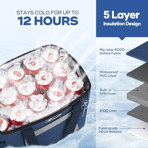 Maelstrom Soft Cooler Bag,Collapsible Soft Sided Cooler,24/30/60/75 Cans Beach Cooler,Ice Chest,Large Leakproof Camping Cooler,Portable Travel Cooler for Grocery Shopping,Camping,Road Trips