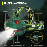 Dysaim Kids Headlamp,Rechargeable T-Rex Dinosaur Headlamp for Kids and LED Head Lamp Camping Gear Flashlight,Hiking Accessories Headlight Toys,Four Light Modes Suitable for Reading/Party Gift