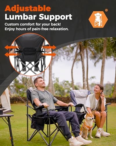 KingCamp Oversized Camping Folding Chair, Heavy Duty 450 LBS with Lumbar Support, Padded seat with Cup Holder&Cooler Bag, Ideal for Camp, Fishing, Sports event, Backyard, Patio, Lawn