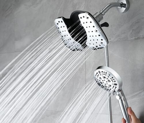 2-in-1 Shower Heads with Handheld 2.5GPM: 10” Rain Shower Head & Hand Held Shower Head, 10 Spray Settings Detachable Shower Head with ON/OFF Switch and 15-Stage Filter