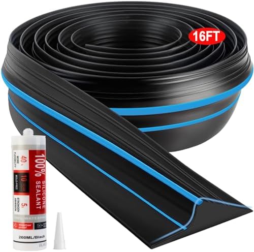 Jin&Bao Universal Garage Door Threshold Seal Strip 16FT Kit, Bottom Waterproof Rubber Weather Stripping Replacement（Blue, 1 Adhesive）