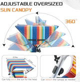 Oversized Heavy Duty Backpack Beach Chair with Sun Canopy, Reclining Lounge Chair Tanning Chair with Face Hole, 5-Position Foldable Camping Chair for Outdoor Sunbathing Beach Patio Pool (Multi Color)