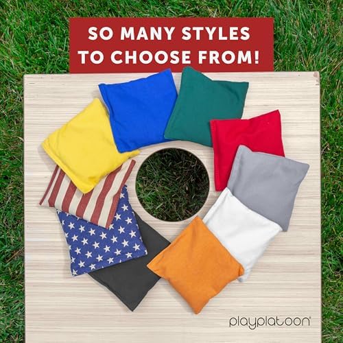 Play Platoon Cornhole Bags Weather Resistant- Set of 8 Regulation Bean Bags for Tossing- Official Professional Size & Weight Corn Hole Bags Two Color All Weather Cornhole Beans Bag Set with Tote Bag