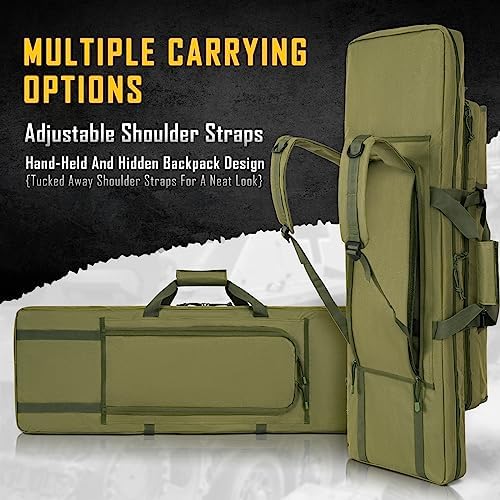 DULCE DOM 32/36/42/48/52 inch Double Rifle Case Soft Bag Gun Case, Perfect for Rifle Pistol Firearm Storage and Transportation, All Around Shooting Range Tactical Rifle Backpack, Indoor Outdoor