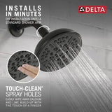Delta Faucet 8-Spray Touch-Clean Matte Black Shower Head, Delta Shower Heads, Showerhead, Shower Head Black, 2.5 GPM Water Flow, Matte Black 75898BL