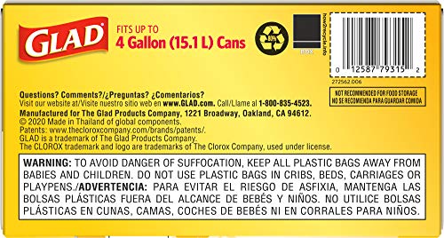 Glad Small Trash Bags 4 Gallon, Lemon Fresh Bleach Garbage Bags, Odor Resistant with Drawstring, 80 Count
