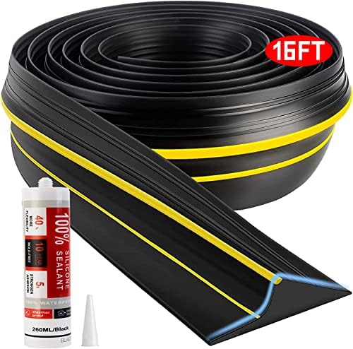 Jin&Bao Universal Garage Door Threshold Seal Strip 16FT Kit, Bottom Waterproof Rubber Weather Stripping Replacement（Yellow, 1 Adhesive）