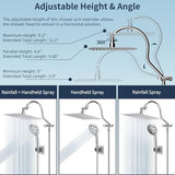 Hibbent All Metal Shower Head, 10'' High Pressure Rainfall Shower Head/Handheld Showerhead Combo with 12'' Adjustable Curved Shower Extension Arm, 7 Sprays, 71'' Shower Hose, Showerhead Holder, Chrome