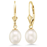 Gem Stone King Cultured Freshwater Pearl Earrings, White, Yellow Gold