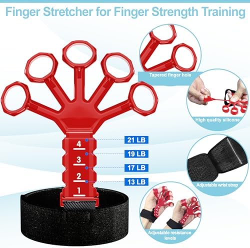 Grip Strength Trainer(5 Pack) with Finger Exerciser, Hand Grip Strengthener, Finger Stretcher,Grip Ring & Stress Relief Ball for Muscle Building and Injury Recover with Carry Bag