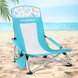 HAUSHOF High Back Beach Chair, Mesh Back Folding Chair, Lightweight Low Seat Camping Chairs with Cup Holder, Carry Bag, Padded Armrest for Outdoor Beach Lawn Camping Picnic Festival