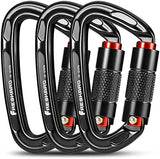 FresKaro UIAA Certified 25KN Auto Locking Climbing Carabiner Clips, Twist Lock, and Heavy Duty Carabiners for Rock Climbing, Rappelling, and Mountaineering, D Shaped 3.93 Inch, Large Size, Black