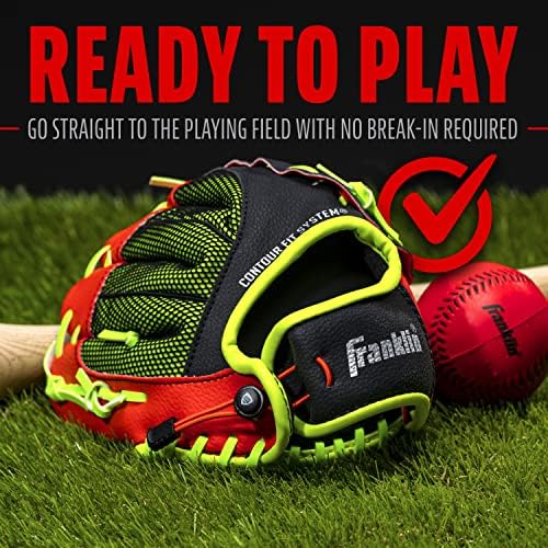 Franklin Sports Youth Teeball Glove - 9.0 Inch Neo-Grip Synthetic Leather Fielding Glove - Left & Right Handed Ready To Play with Ball