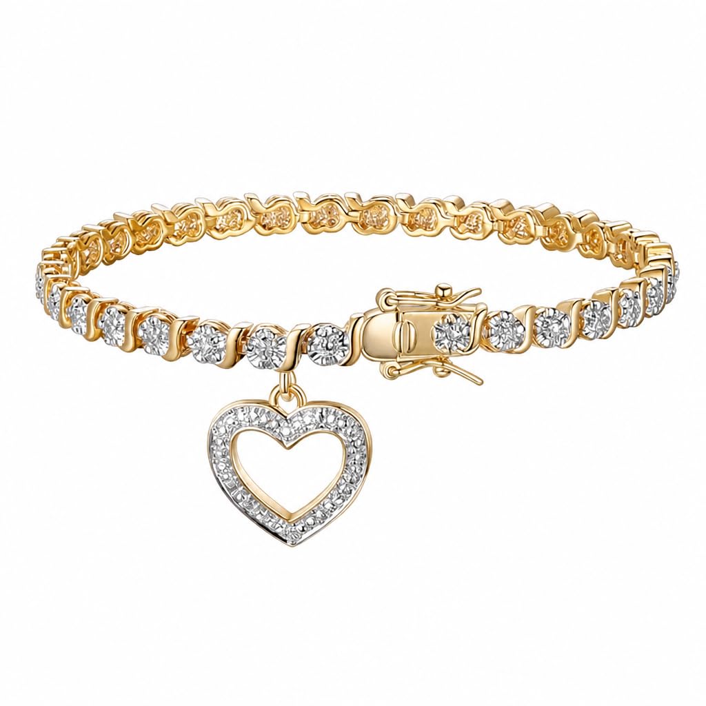 MORGAN & PAIGE Bronze 18k Yellow Gold Plated Heart Tennis Bracelet 7.25in