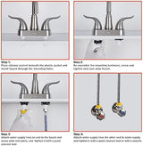 KPW Bathroom Sink Faucet 2 or 3 Hole Brushed Nickel Centerset 4 Inch Bathroom Sink Faucet 2 Handle Over ABS Non-Metallic Lavatory Bathroom Faucet with Pop up Drain Water Supply Hoses