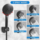 Shower Head Combo,10 Inch High Pressure Rain Shower Head with 11 Inch Adjustable Extension Arm and 5 Settings Handheld Powerful Shower Spray Against Low Pressure Water - Matte Black