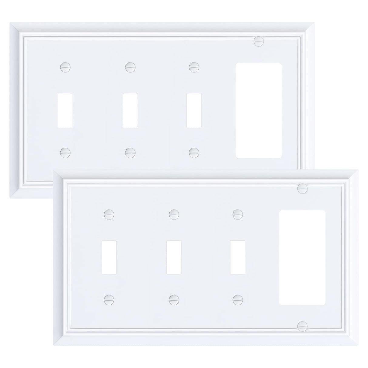 2-Pack Combo Triple Toggle/Decorator Outlet Cover Plate, Pure White Decorative Switch Plates and Outlet Covers, Durable Natural Bamboo Fiber Wall Plates for Electrical Outlet, Receptacle, GFCI Outlet