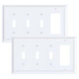 2-Pack Combo Triple Toggle/Decorator Outlet Cover Plate, Pure White Decorative Switch Plates and Outlet Covers, Durable Natural Bamboo Fiber Wall Plates for Electrical Outlet, Receptacle, GFCI Outlet