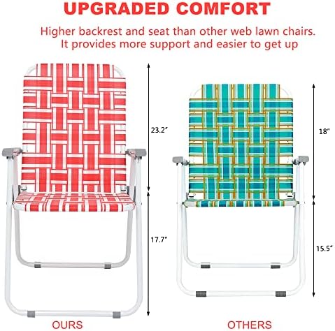 VINGLI Patio Lawn Webbed Folding Chairs Set of 2, Outdoor Beach Chair Portable Dining Chair for Yard, Garden (Red, Classic)