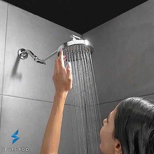 SparkPod Shower Head - High Pressure Rain - Premium Quality Luxury Design - 1-Min Install - Easy Clean Adjustable Replacement for Your Bathroom Shower Heads (Luxury Polished Chrome, 6 Inch Round)