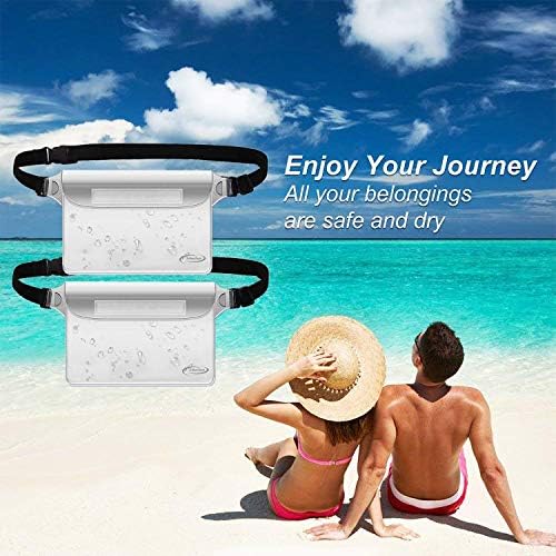 AiRunTech Waterproof Pouch with Waist Strap (2 Pack) | Beach Accessories Best Way to Keep Your Phone and Valuables Safe and Dry | Perfect for Boating Swimming Snorkeling Kayaking Beach Pool Water Park