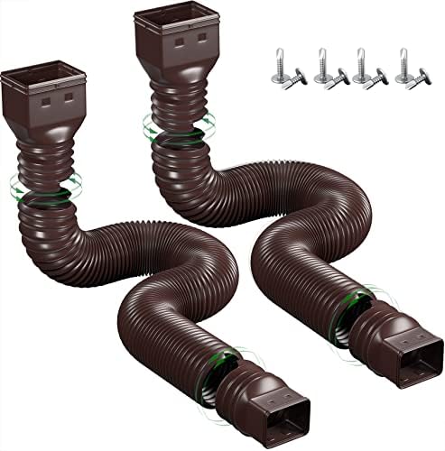 2 Pack Rain Gutter Downspout Extensions Flexible,Universal Drain Downspout Extender Drainage Connector 21"-68",Screws for Included,Brown