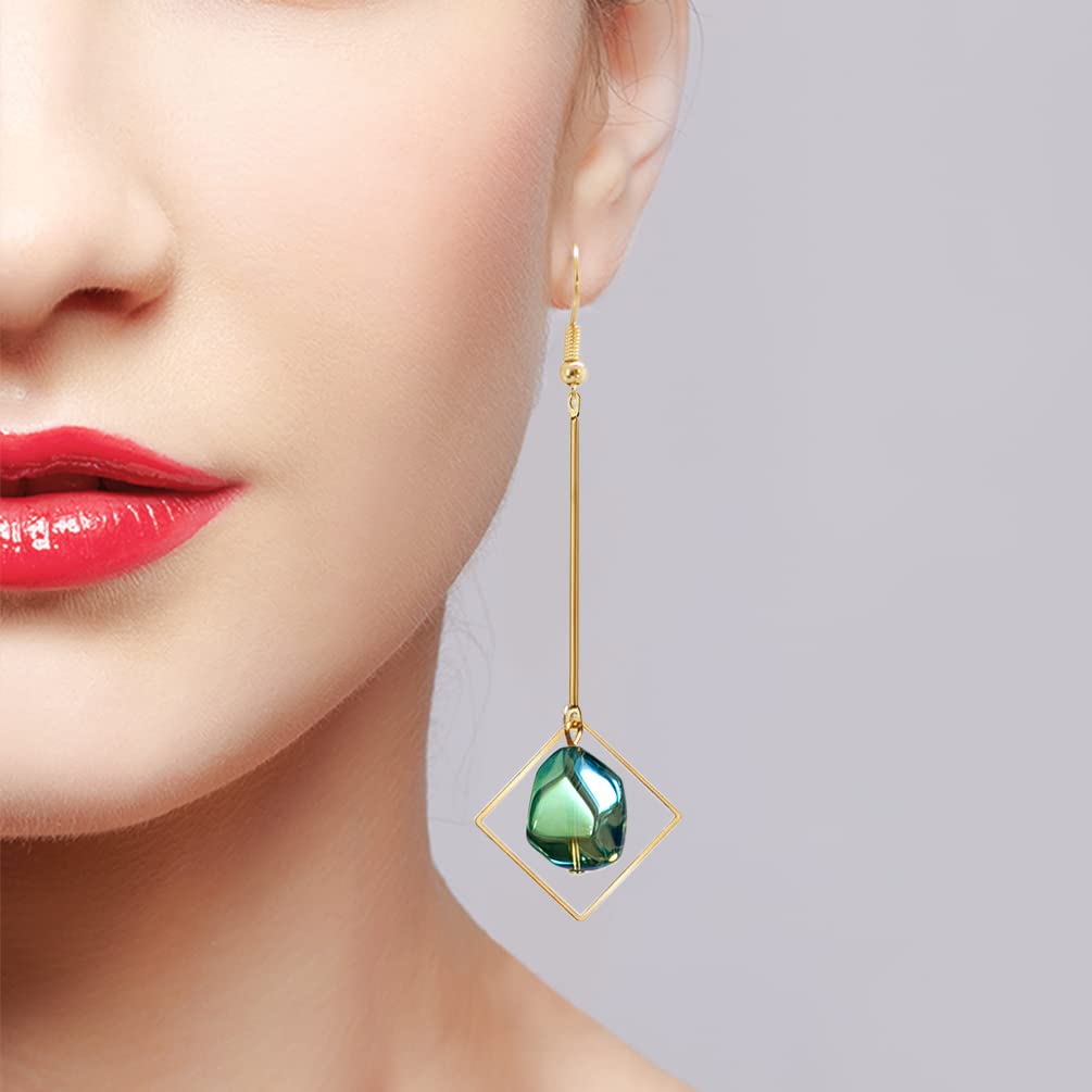 Mismatch Asymmetry Colorful Glass Drop Dangle Earrings