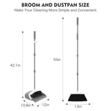 NACENA Broom and Dustpan Set, 55-in Long Adjustable Handle Broom Dustpan Combo with Dustpan Teeth to Automatically Clean Hair Suitable for Home Kitchen Office Hall Floor, Large(Grey&White)