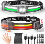 EGUKU Headlamp Flashlight, 2Pack Rechargeable LED Headlamps 1200Lumens 2 COB 260°Wide Beam Headlight with Motion Sensor Bright 18 Modes Lightweight Waterproof Head Lamp for Running, Camping Hiking