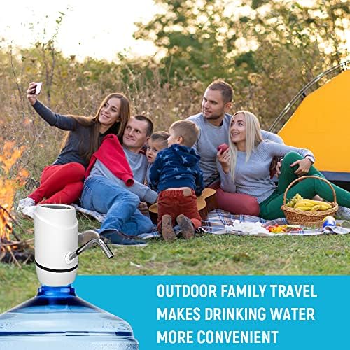Water Dispenser for 5 Gallon Bottle,Drinking Water Pump Portable Universal USB Charging Water Bottle Pump for 2-5 Gallon with 2 Silicone (White)