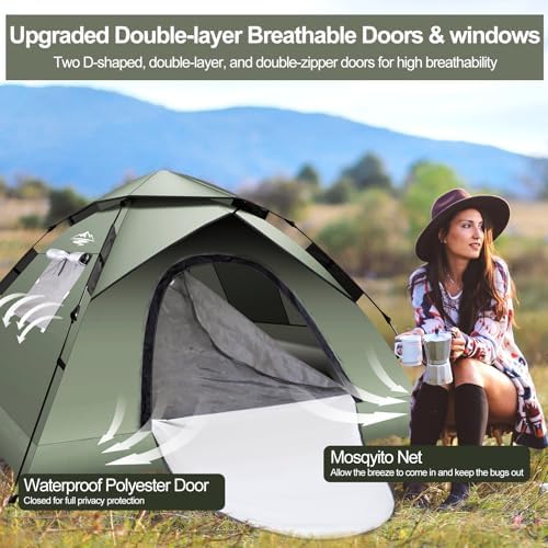 Instant Pop Up Tents for Camping, 2-3 Person Camping Tent 60s Automatic Easy Setup Tent, Double-Thick Waterproof Instant Tents for Hiking Backpacking