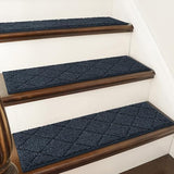 COSY HOMEER Edging Stair Treads Non-Slip Carpet Mat 28inX9in Indoor Stair Runners for Wooden Steps, Edging Stair Rugs for Kids and Dogs, 100% Polyester TPE Backing (4pc, Navy)