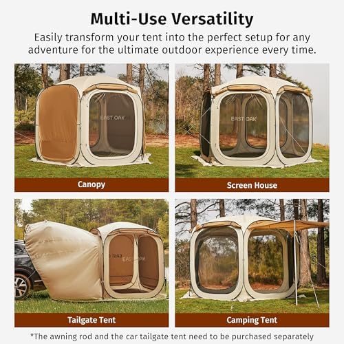EAST OAK Pop Up Canopy Tent with Mesh Walls | Outdoor Screen House with 4/6 Sunshades | Waterproof Gazebo with Carry Bag | Portable Shelter for Camping, Patio, and Beach | Beige