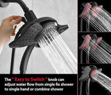GRICH 2.5GPM Shower Heads with Handheld Spray Combo: High Pressure Rain Shower Heads with Built-in Power Wash, 9 Mode Adjustable Dual Rainfall Showerhead with Anti-Clog Nozzles and Hose, Black