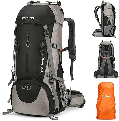 King'sGuard 70L Hiking Backpack with Rain Cover Lightweight Travel Backpack Waterproof Camping Backpack