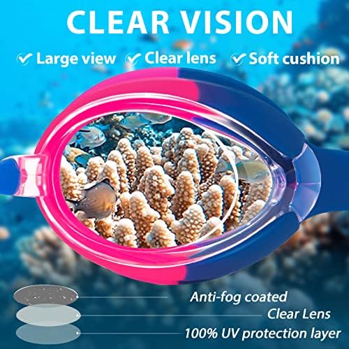 Keary Kids Swim Goggles for Toddler Kids Youth(3-12),Anti-Fog Waterproof Anti-UV Clear Vision Water Pool Goggles